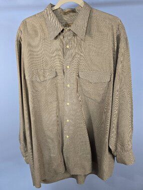 Cellini Tailored Button-Down Men's Size XL Long Sleeve Brown & Beige (QQ-17)